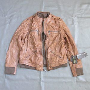 Bernardo Diamond Stitch Coffee Brown Leather Jacket with Hoodie and Zipout Liner